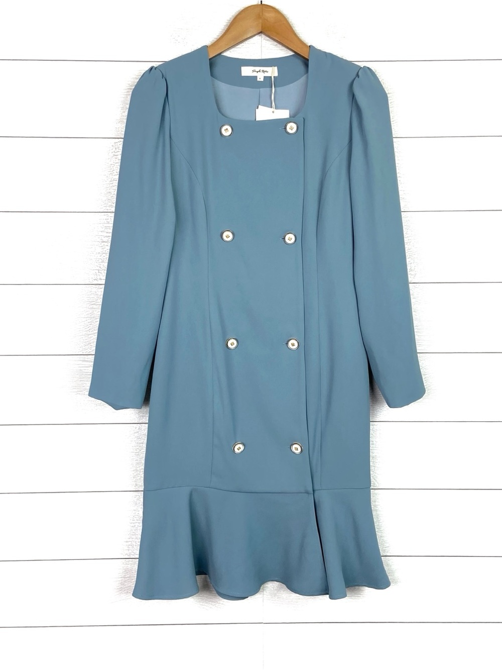 NWT SIMPLE RETRO Button Blazer Dress Light Blue Small New